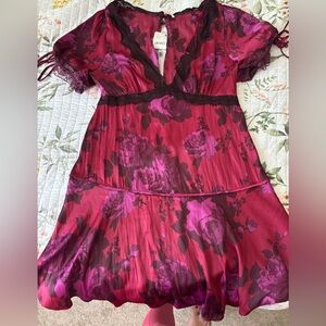 Free People Jos Floral Mini Dress Berry Combo